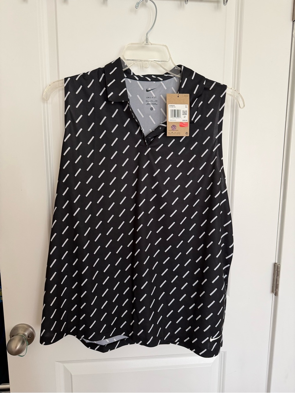 Nike Black Sleeveless Polo Tank with White Diagonal Dash Print